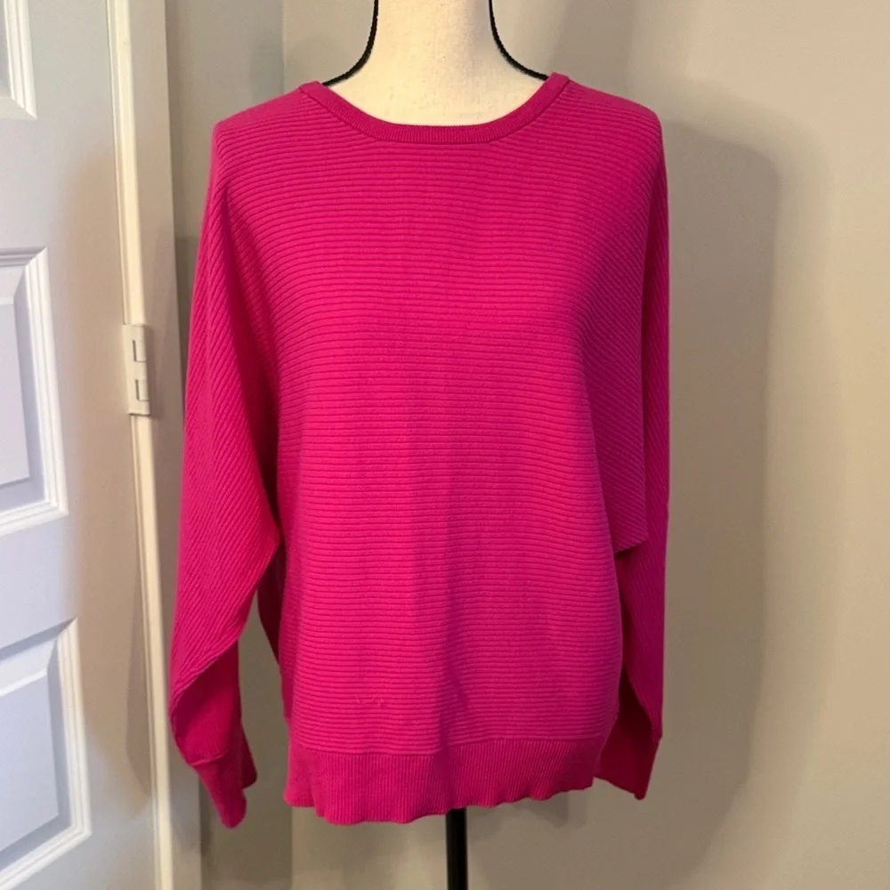 Pink Lightweight Ribbed Crewneck, Open Back Sweater